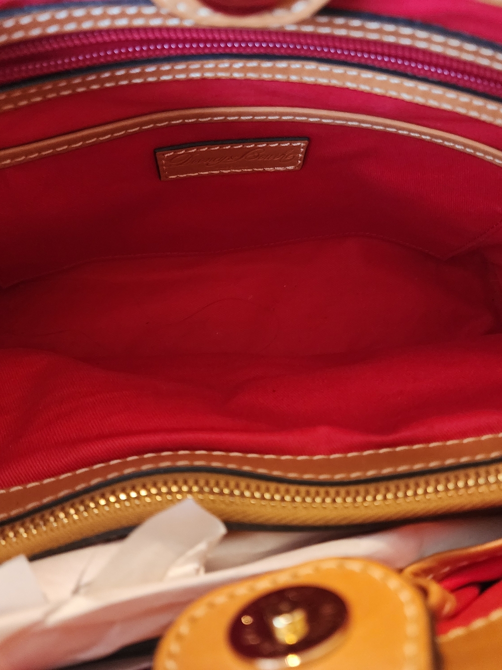 Dooney & Bourke Red Leather Tote with Tan Handles - Picture 10 of 14